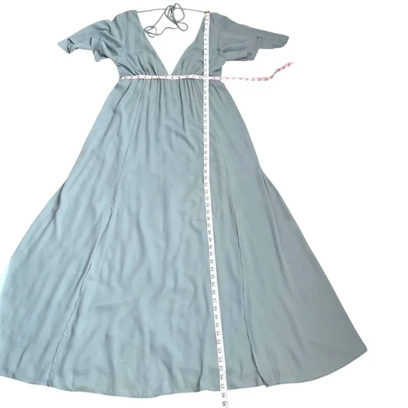 SHOW ME YOUR MUMU Faye Flutter Maxi‎ Dress SZ L Sage Green Bridesmaid Fairy Boho - Picture 6 of 10